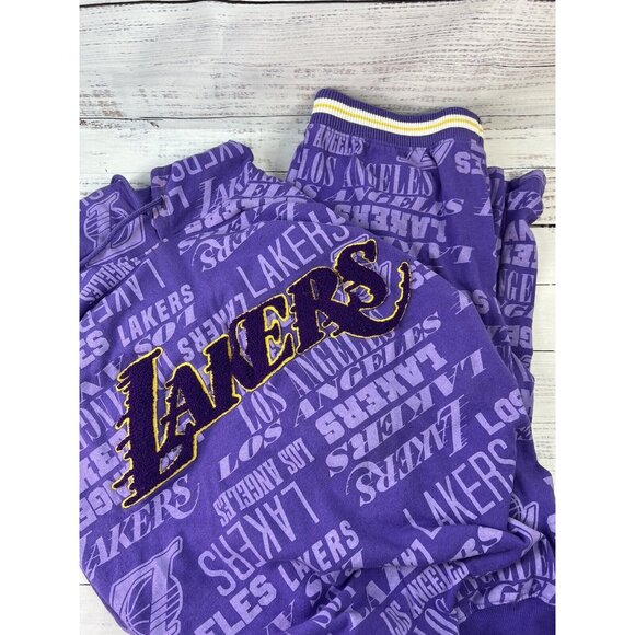 NBA Lakers Other - Los Angeles Lakers Purple Allover Logo Hoodie & Wide Leg Sweatpants Fit L-XL